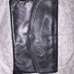 Vintage Black Leather envelope clutch purse